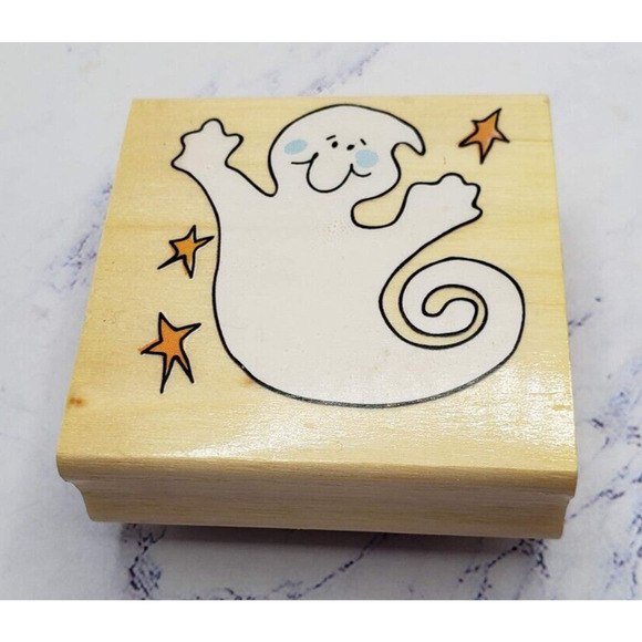 Happy Halloween Ghost Wood Mounted Rubber Stamp - Picture 1 of 7